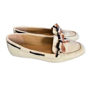 Talbots Womens Bone Cream Soft LEATHER Bow‎ Accent Loafers Preppy Workwear 8.5M